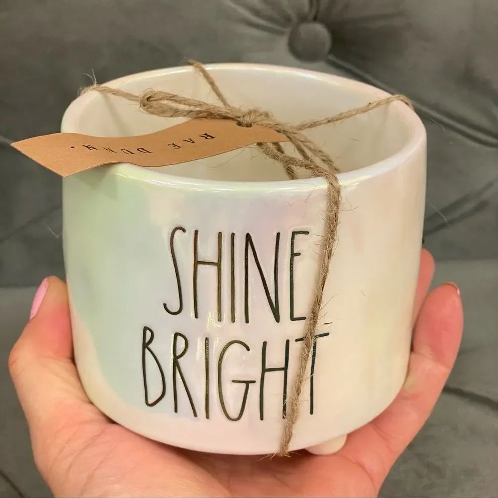 NWT Rae Dunn Gorgeous Iridescent White off / Ivory “shine bright” flower pot